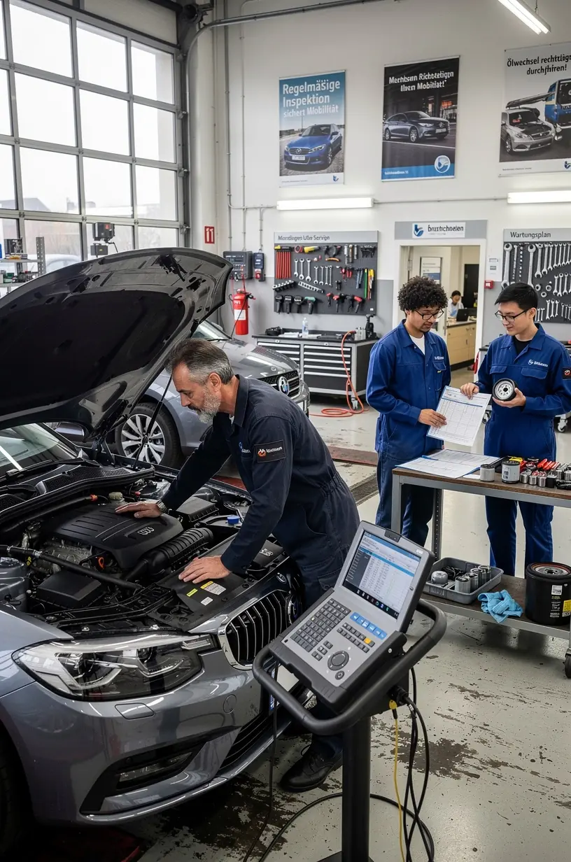 Kundengespräch mit Werkstattmitarbeiter über transparente Reparaturpläne und Kostenvoranschläge.